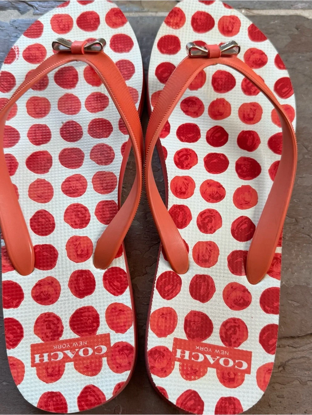 Coach Coral Polka Dot Flip Flop Sandals